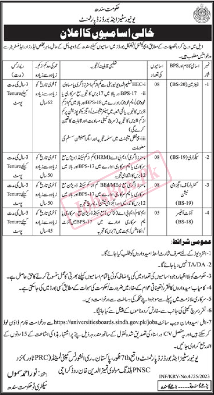 Universities and Boards Department Sindh Jobs