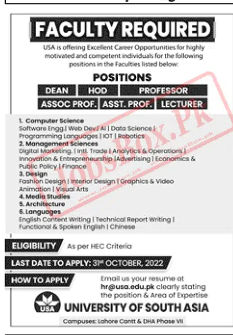 University of South Asia USA Jobs 2022 | Send Resumes Online