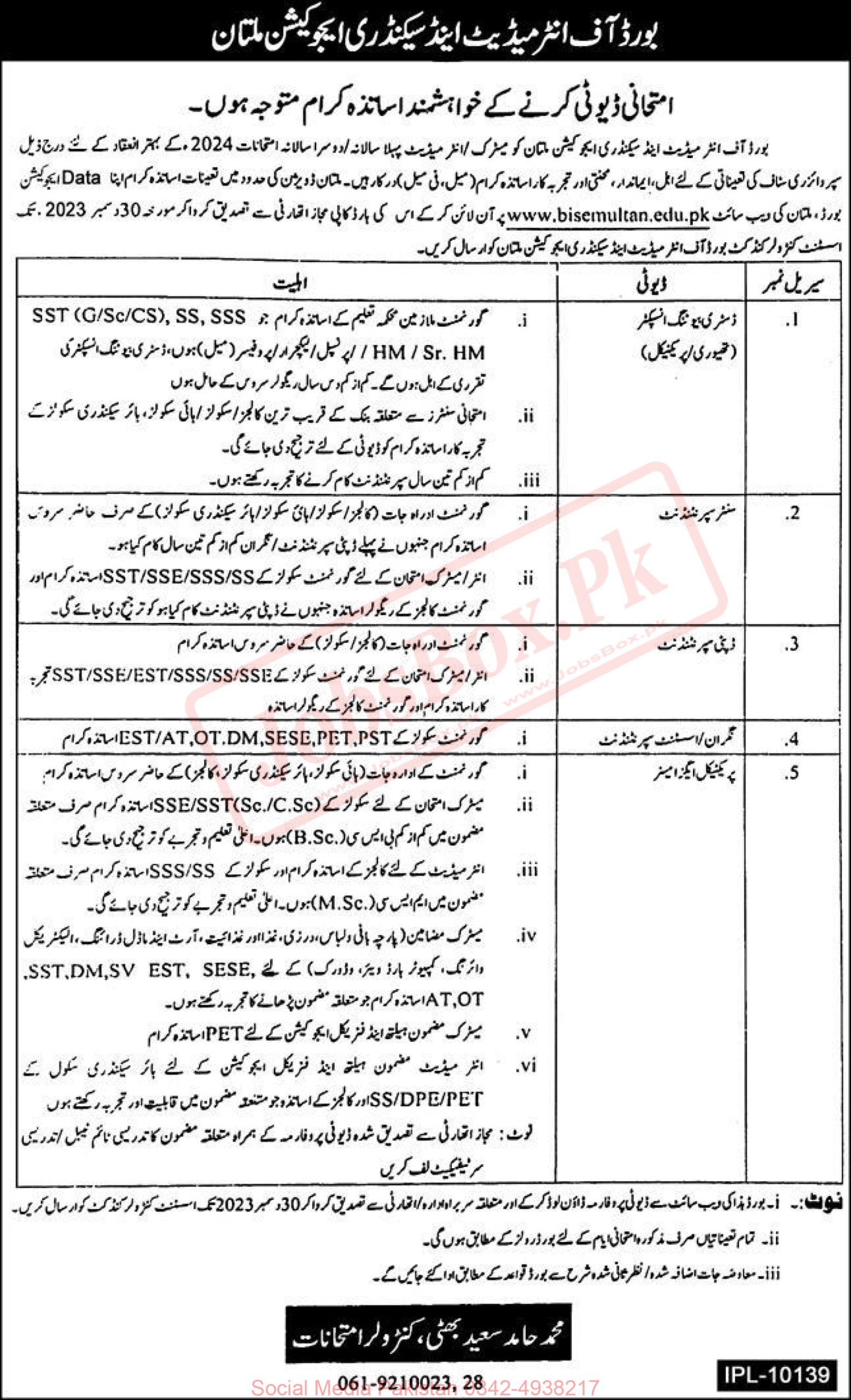 BISE Multan Jobs