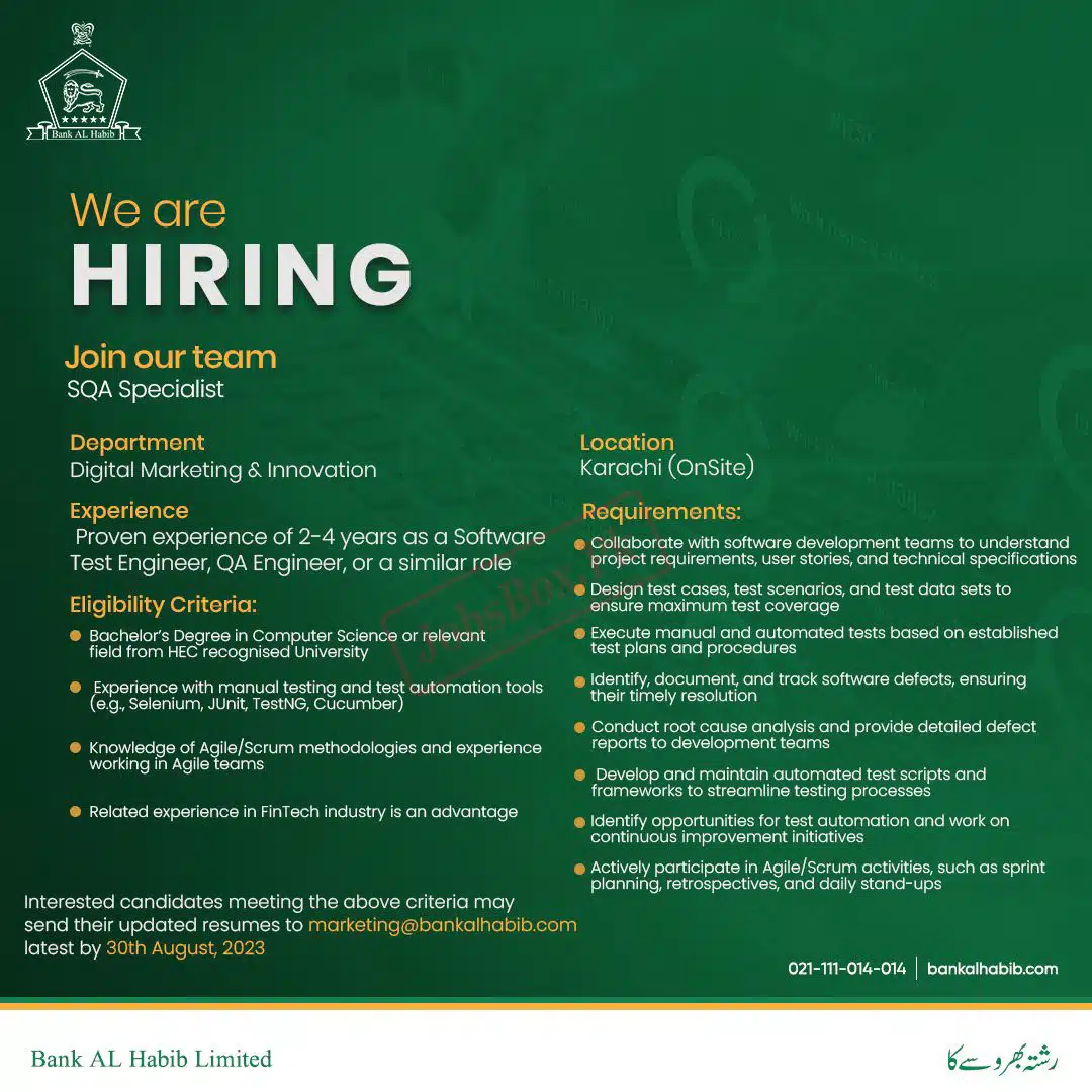 Bank Al Habib Jobs 2023 - Latest BAHL Careers 2023