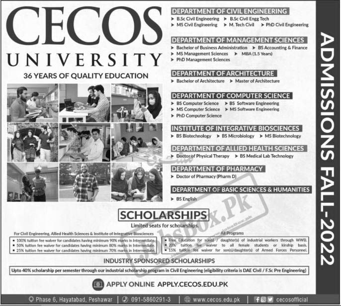 CECOS University Admissions 2022 