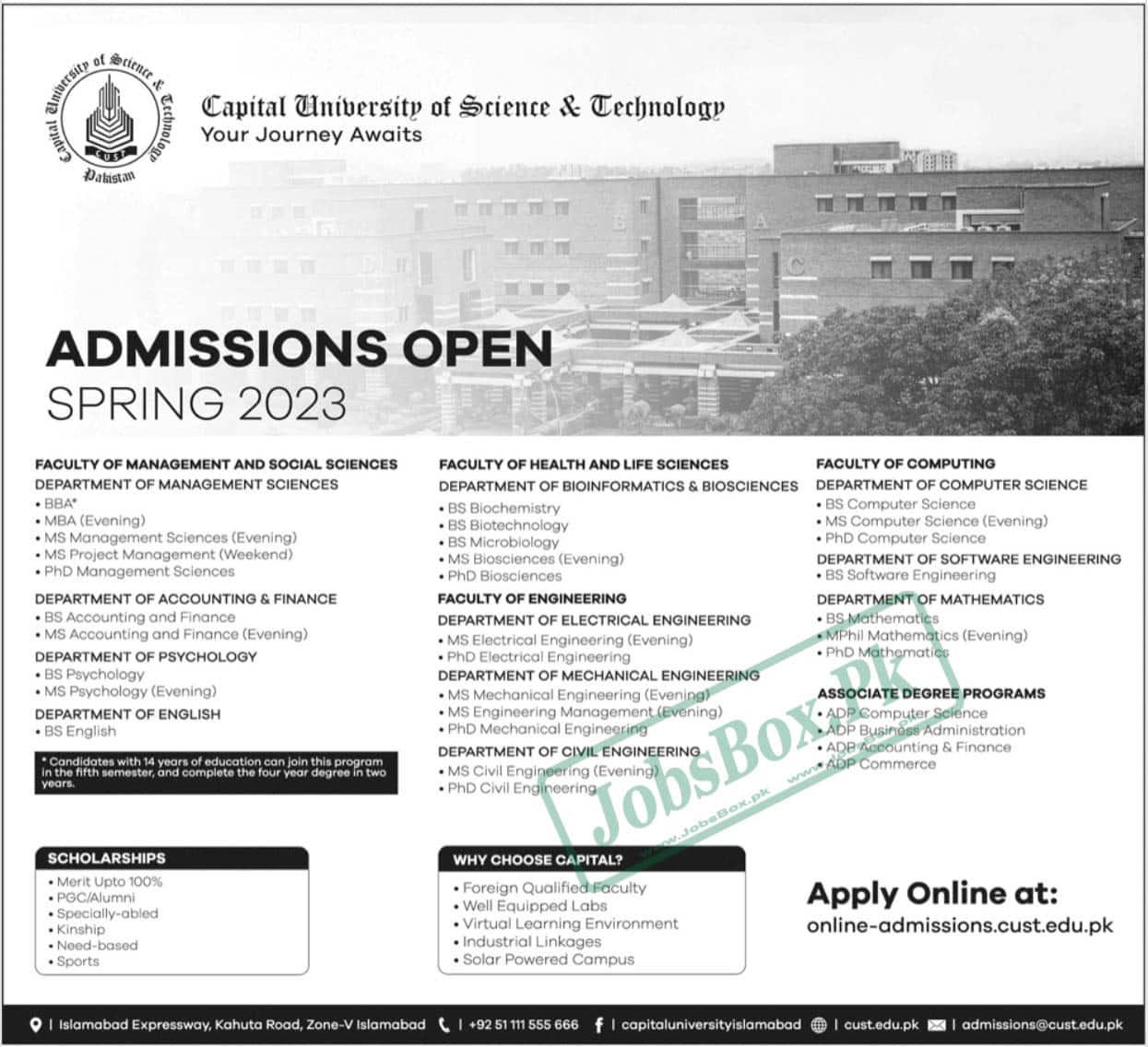 Capital University Of Science And TechnologyAdmissions 2022 Notice