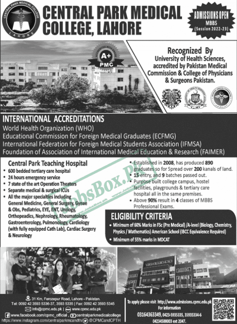 Central Park Medical College Admissions 2022-23 