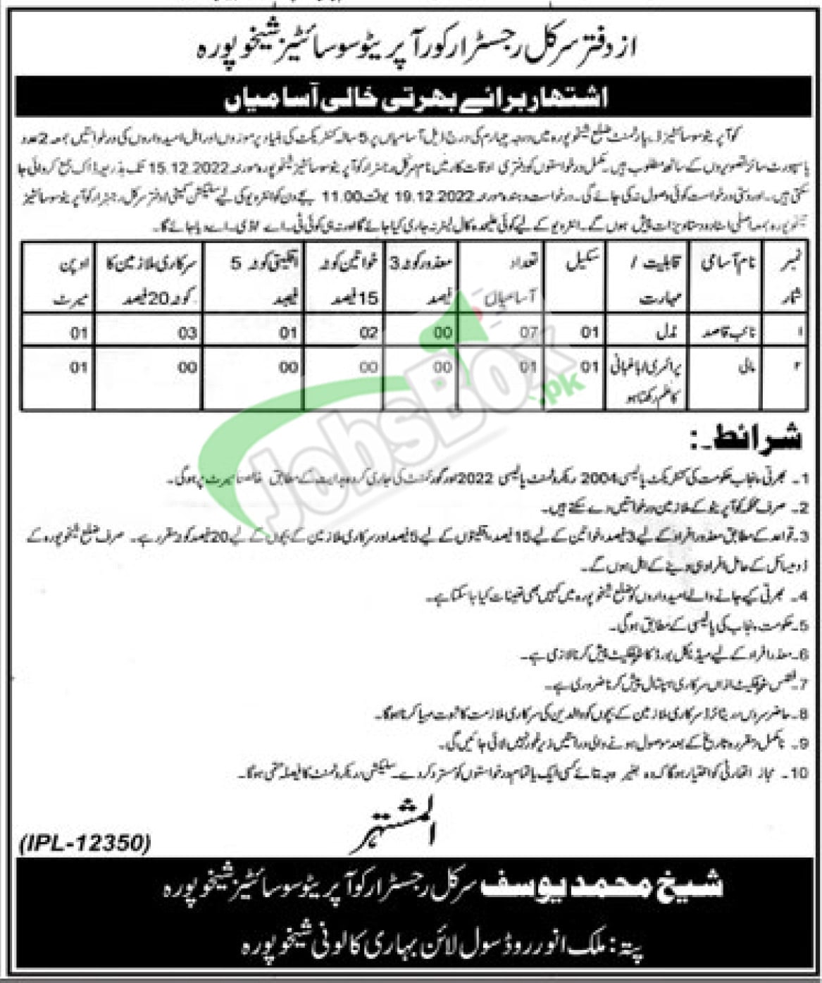 Cooperatives Department Jobs 2022 Class IV Staff Required