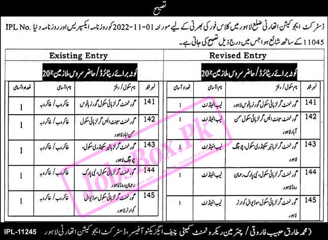 education jobs lahore 2022