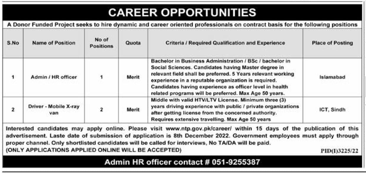 Donor Funded Project Office Islamabad Jobs 2022 Advertisement
