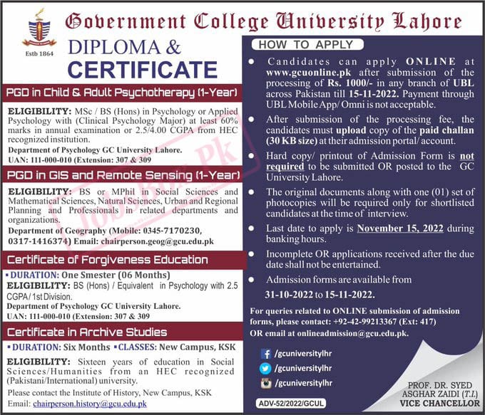 Govt. College University Admission