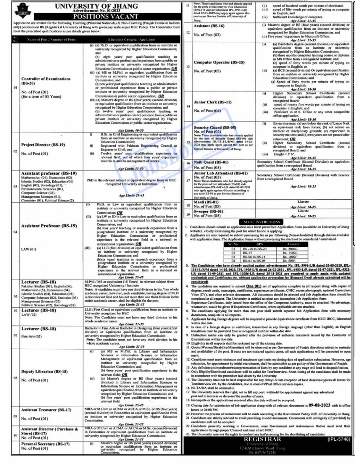 Jhang University Jobs 2023 UOJ Career Notice