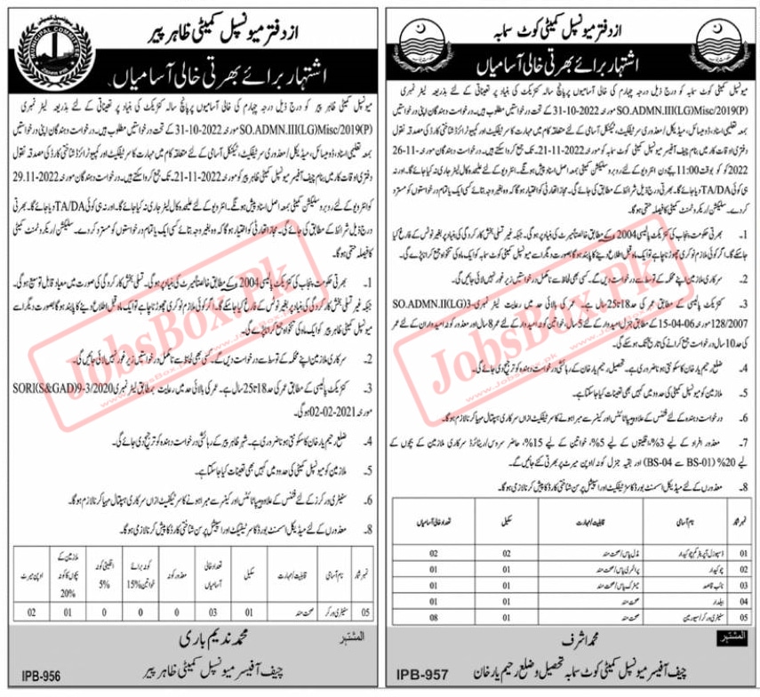 Jobs in Municipal Committees of Rahim Yar Khan District