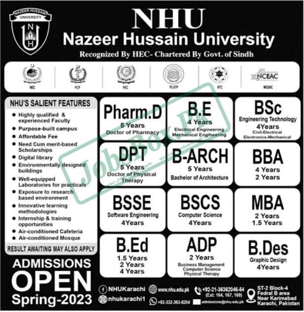 NHU Admissions 2023 Notice