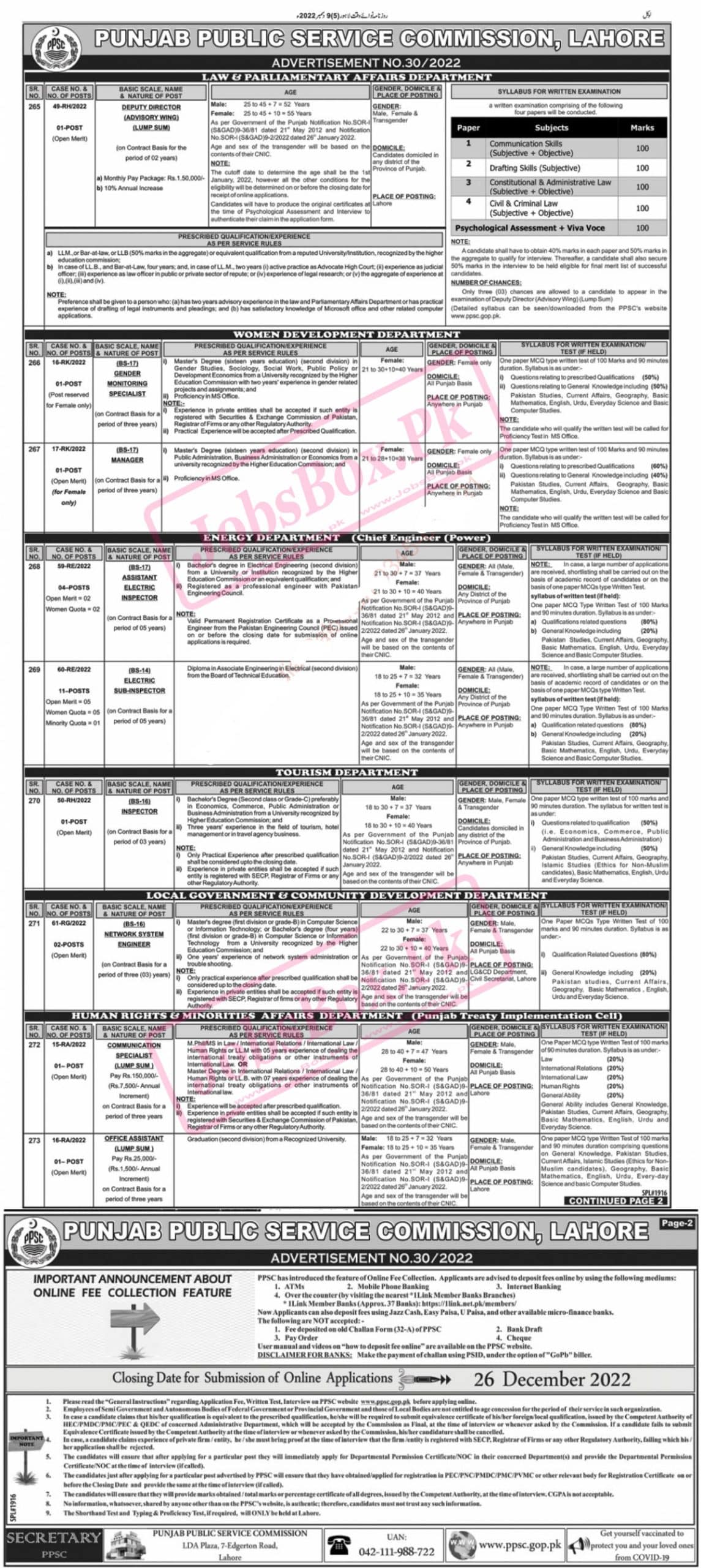 New PPSC Jobs 2022 Advertisement No 30