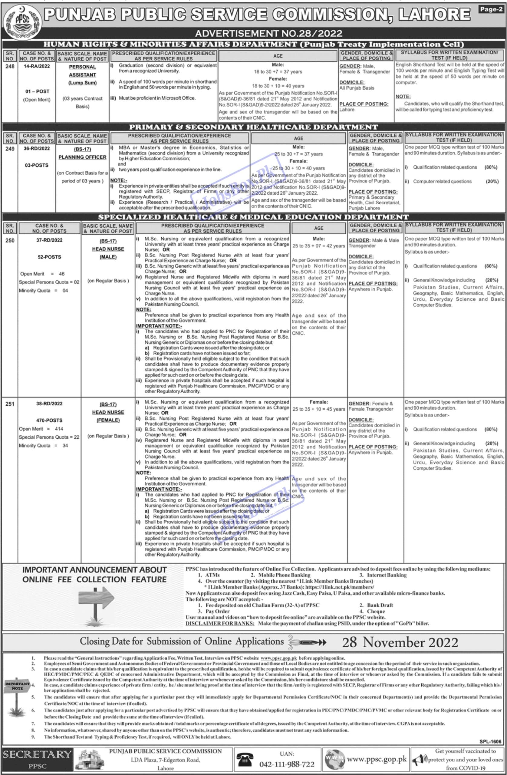 New PPSC Vacancies Advertisement No. 28-2022 - Online Apply