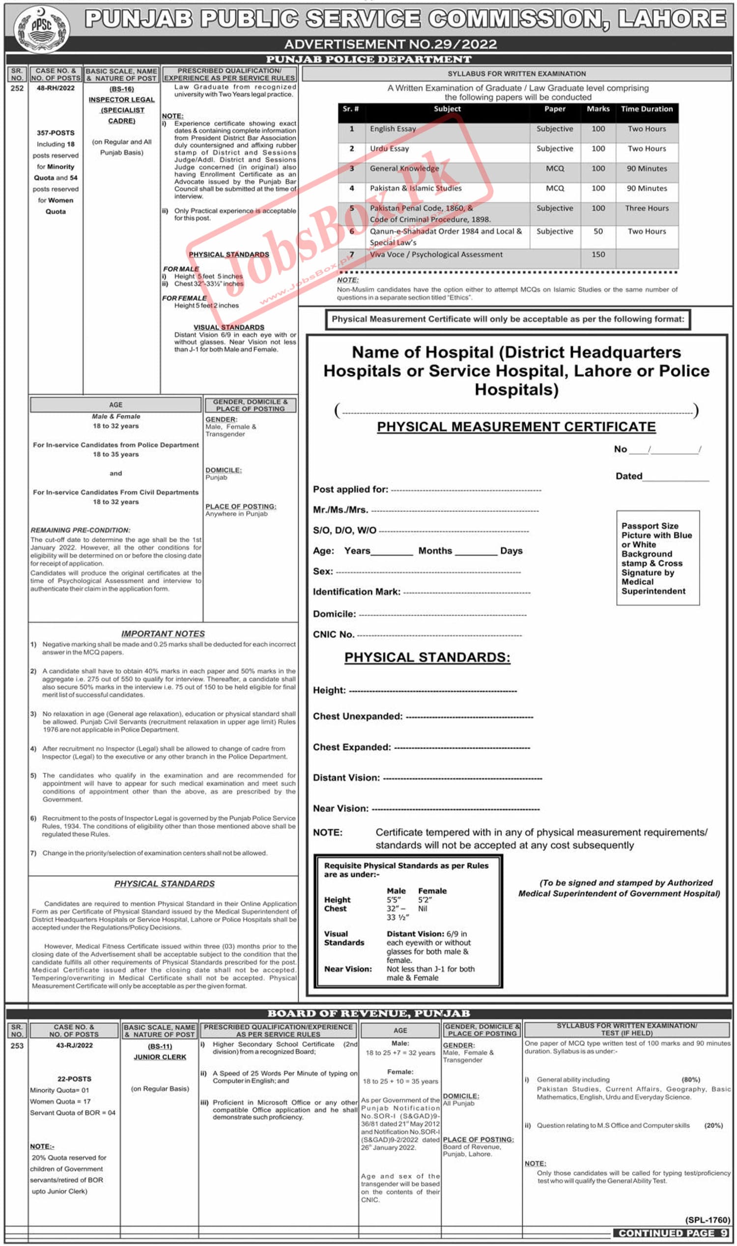 PPSC Punjab Police Jobs 2022 - Legal Inspectors Recruitment