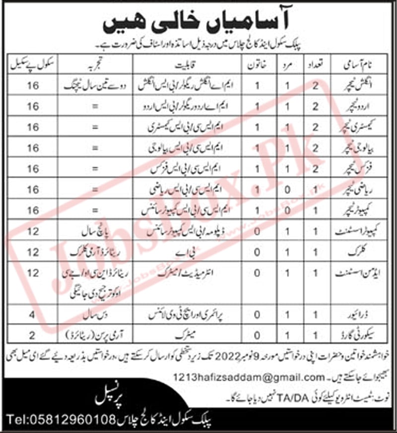 Public School and College Chilas Jobs 2022