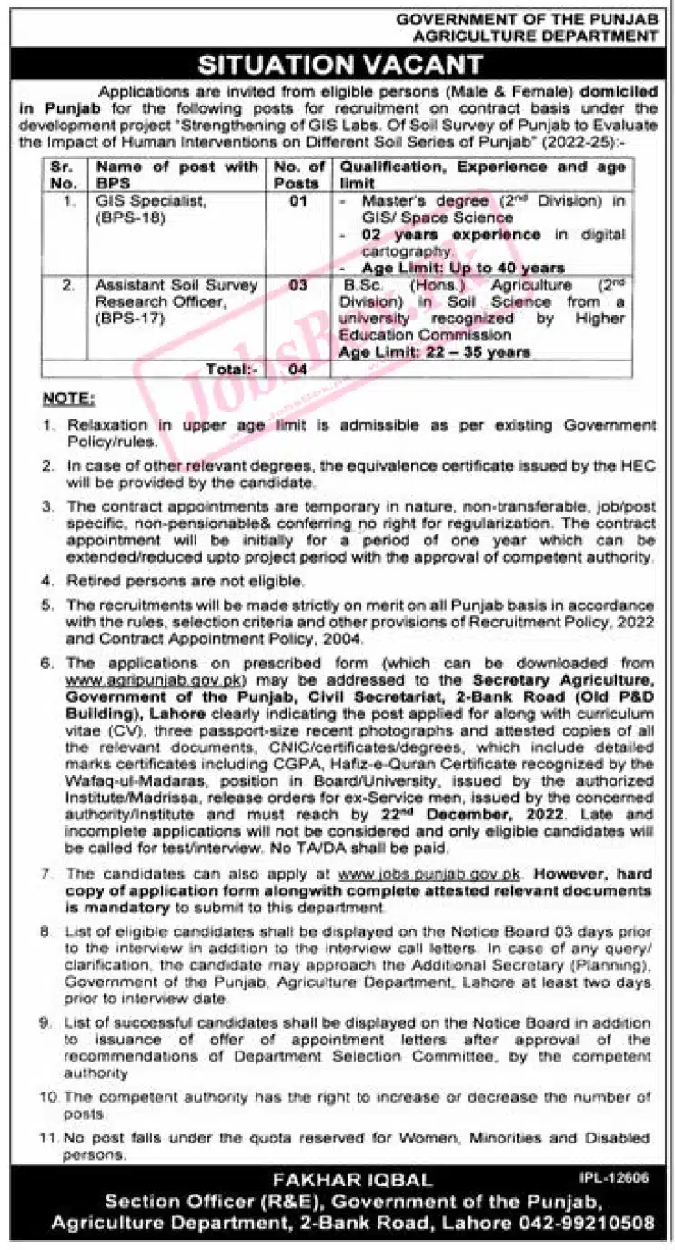 Punjab Agriculture Department Jobs 2022  Online Application Form