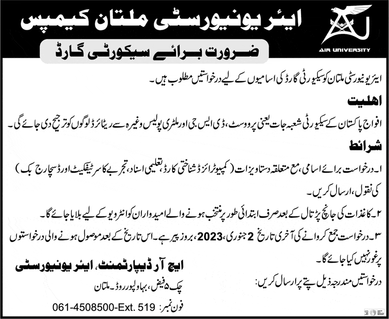 Air University Multan Campus Jobs 2022 Latest