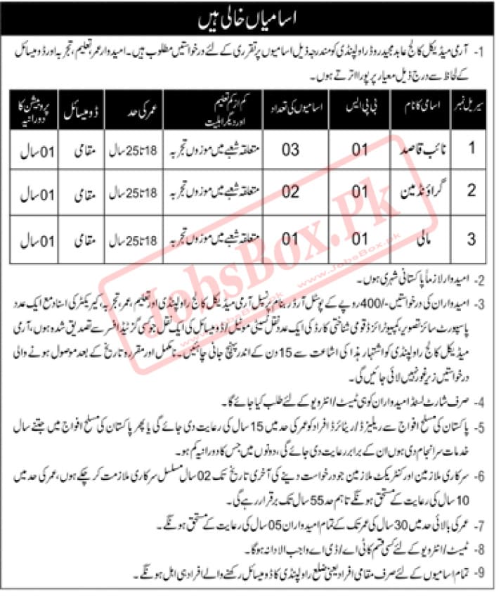 Army Medical College Rawalpindi Jobs 2023