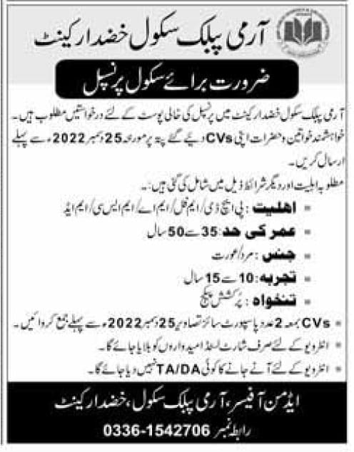 Army Public School Aps Khuzdar Cantt Jobs 2022 23 