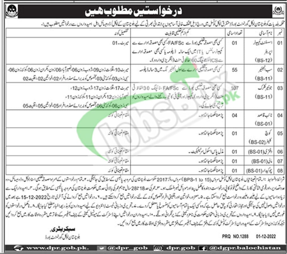 Balochistan Local Government Board Jobs 2022