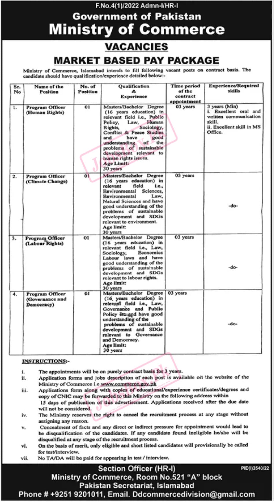 Commerce Ministry Islamabad Jobs 2022
