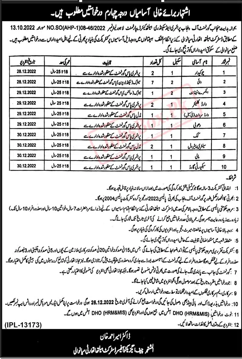 District Health Authority Mianwali Class IV Jobs 2022-23