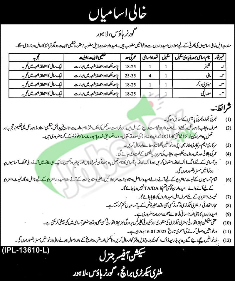 Governor House Lahore Jobs 2023 Application Form Download