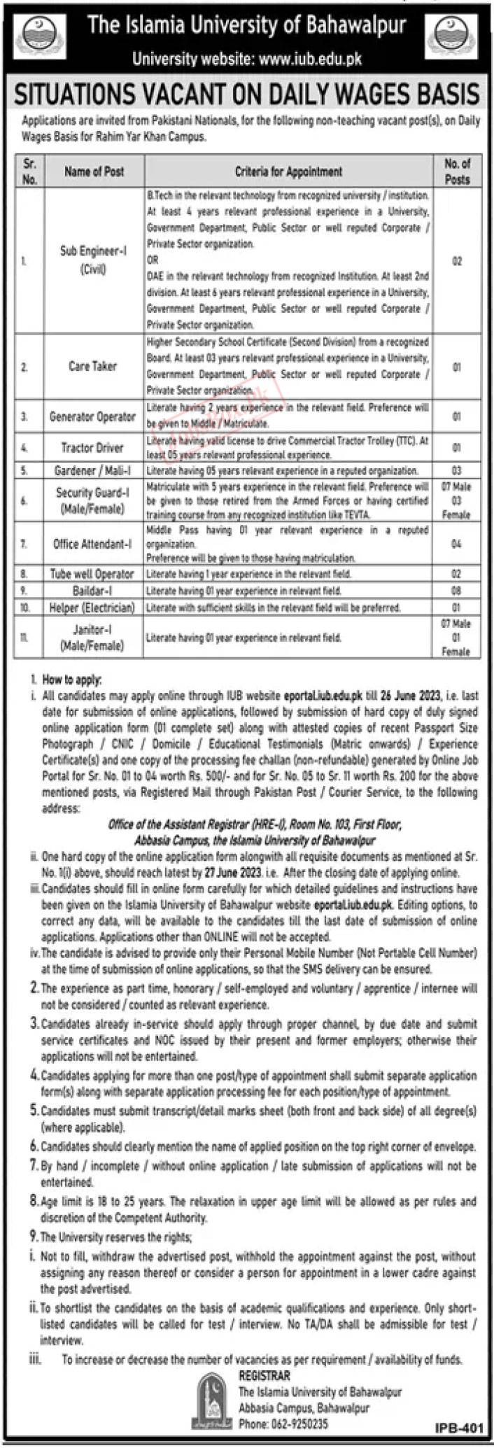 Islamia University of Bahawalpur IUB Jobs 2023 Apply at IUB Online Job Portal