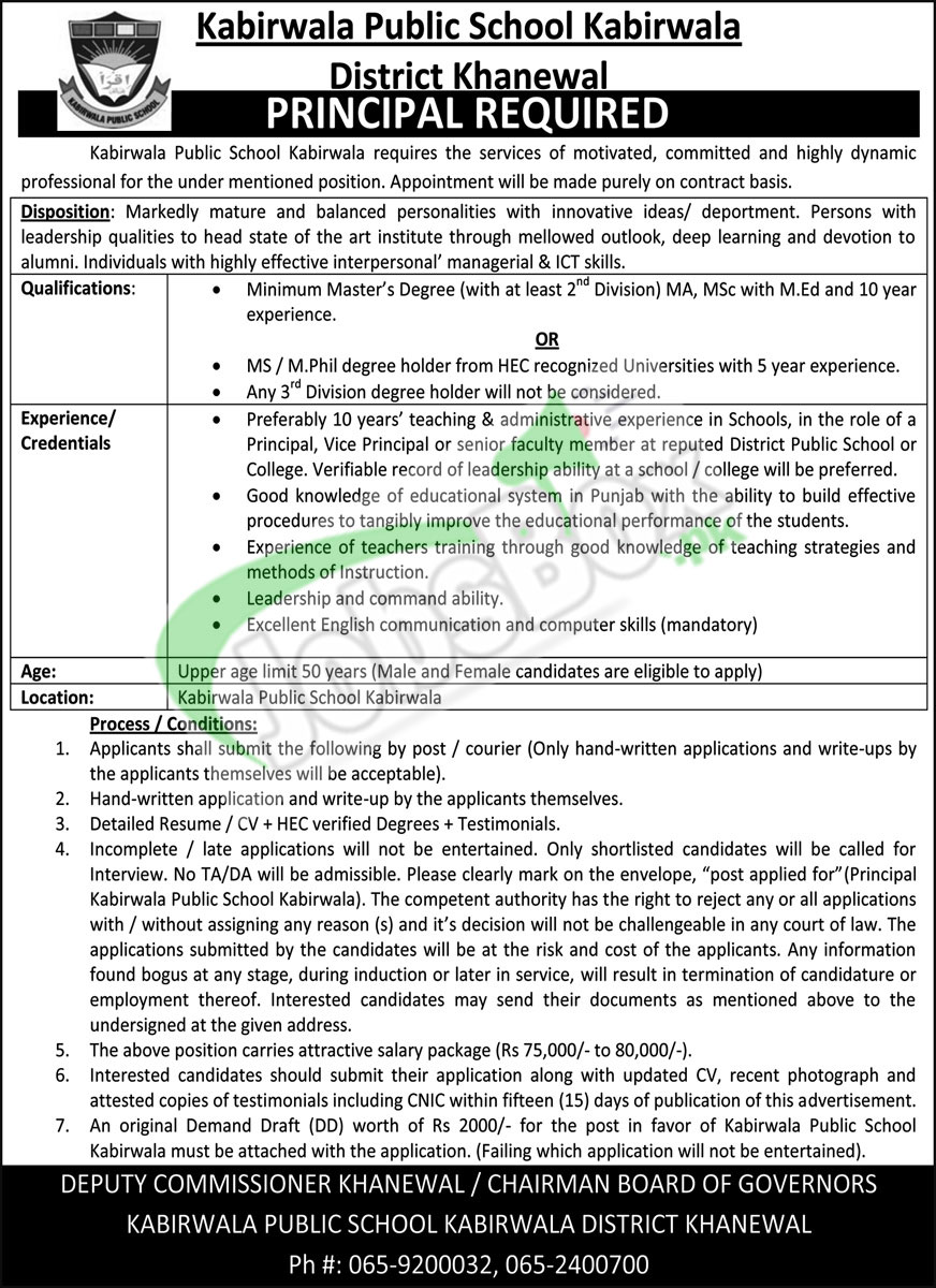 Kabirwala Public School KPS Jobs 2023