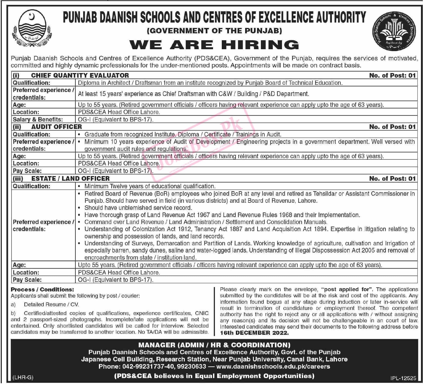 Latest Punjab Daanish Schools & Centers of Excellence Authority Jobs 2022 