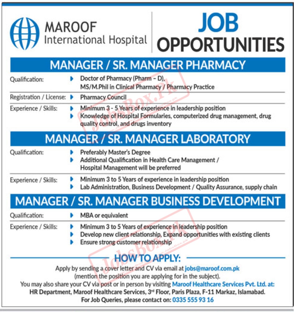 Maroof International Hospital Islamabad Jobs 2023