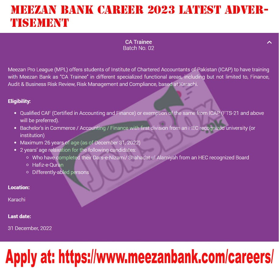 Meezan Bank announced CA Trainee Program Batch No. 2