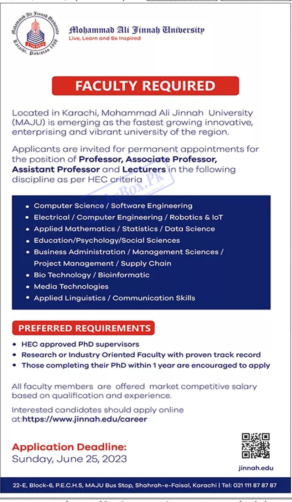 Muhammad Ali Jinnah University Jobs 2023 - MAJU Karachi Careers