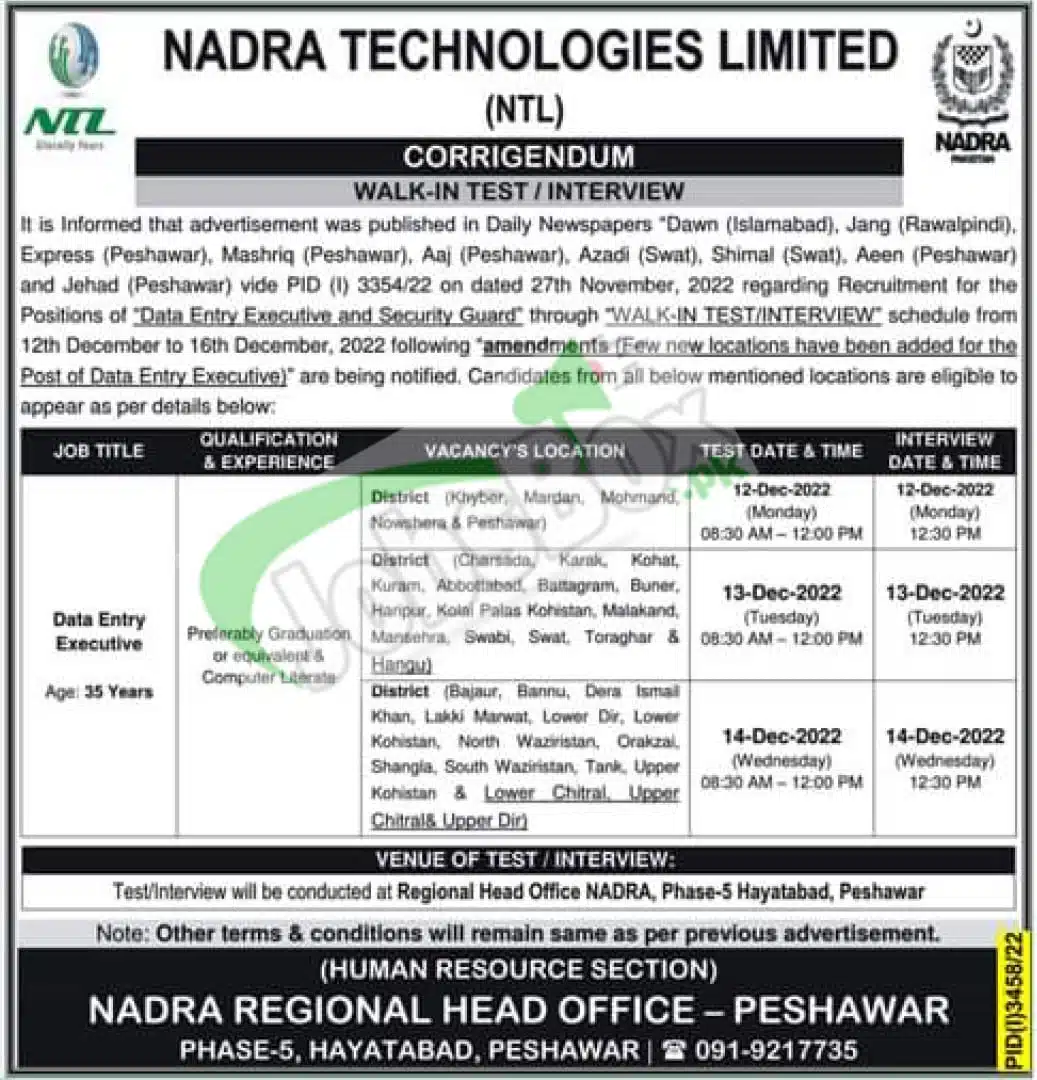 New Government Vacancies at NADRA Technologies Limited NTL