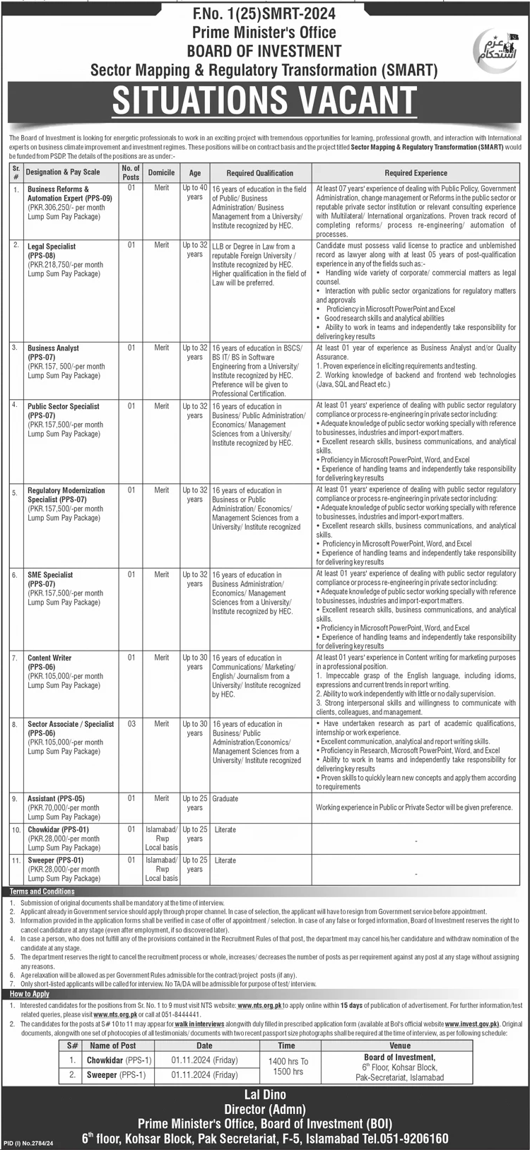 Prime Minister Office Jobs 2024 Board of Investment BOI