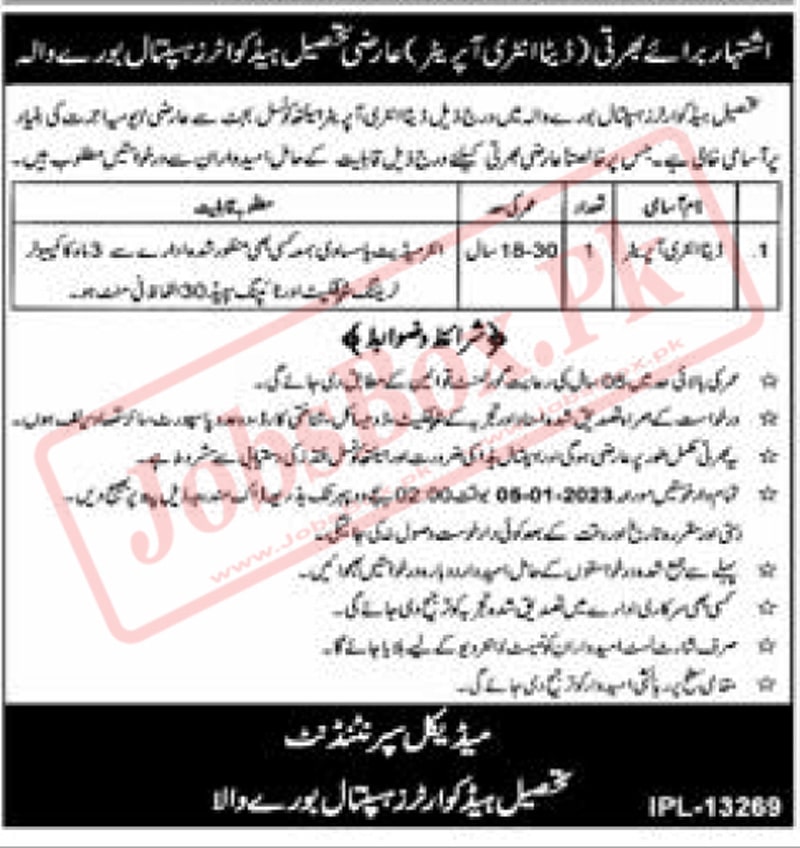 Tehsil Headquarters Hospital THQ Burewala Jobs 2022-23