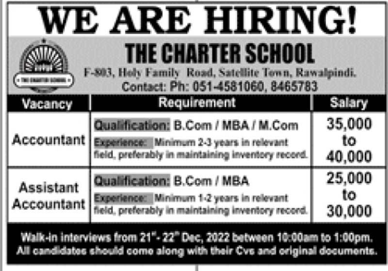 The Charter School Rawalpindi Jobs 2022