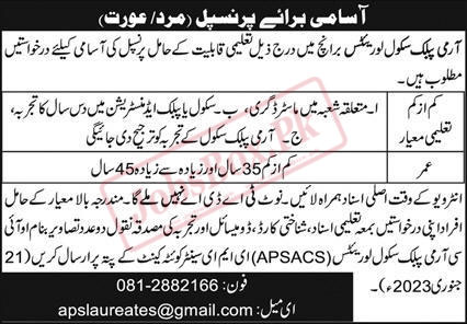 Army Public School APS Laureates Branch Quetta Jobs 2023