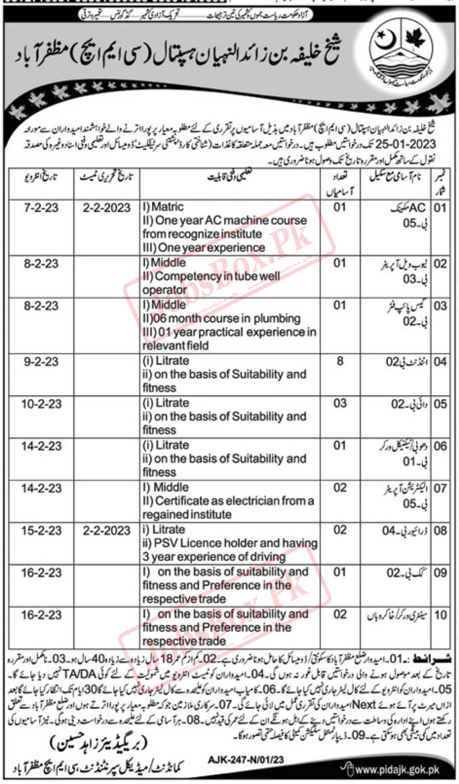 Combined Military Hospital CMH Muzaffarabad Jobs 2023