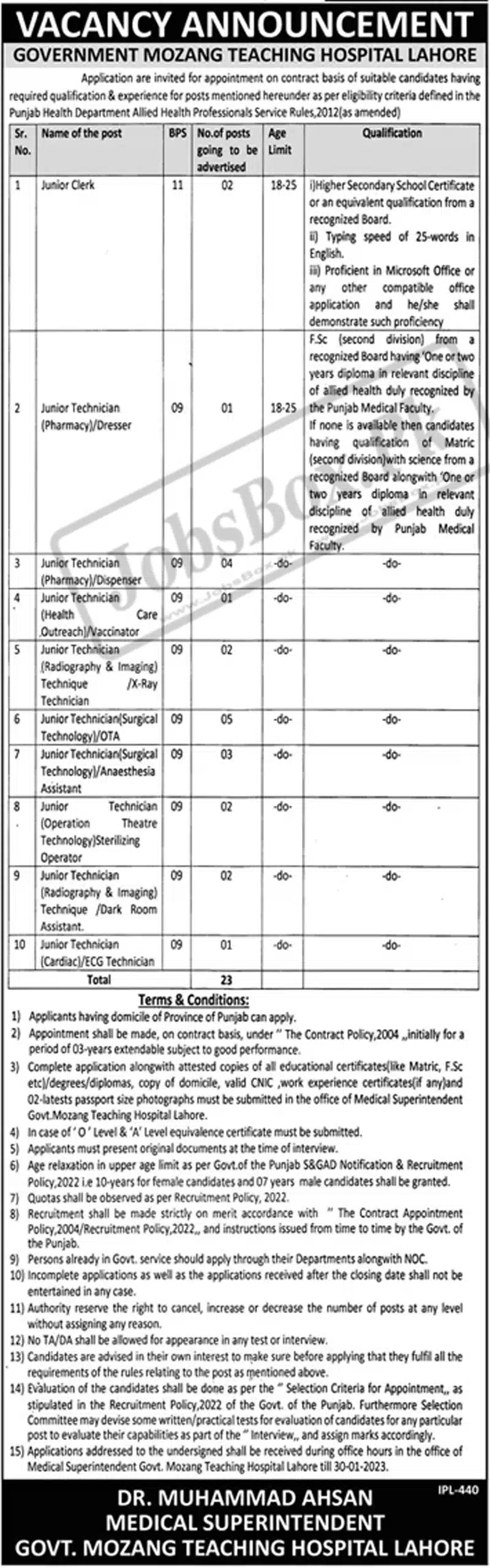 Government Mozang Teaching Hospital Lahore Jobs 2023