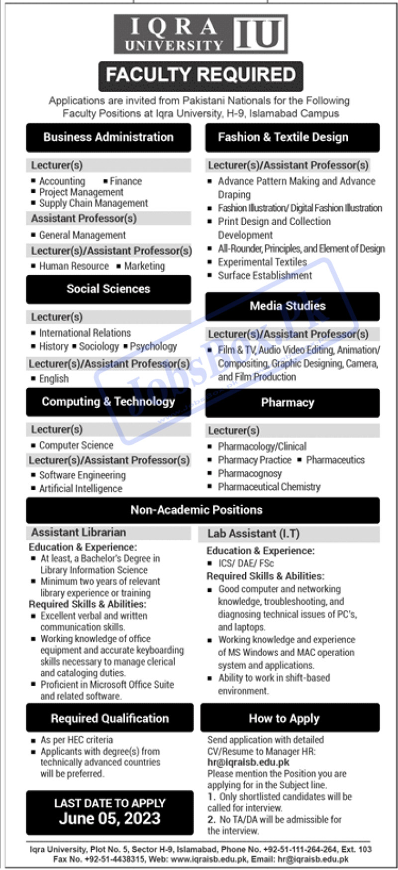 Iqra University Islamabad Campus Jobs 2023 Latest Career Notice