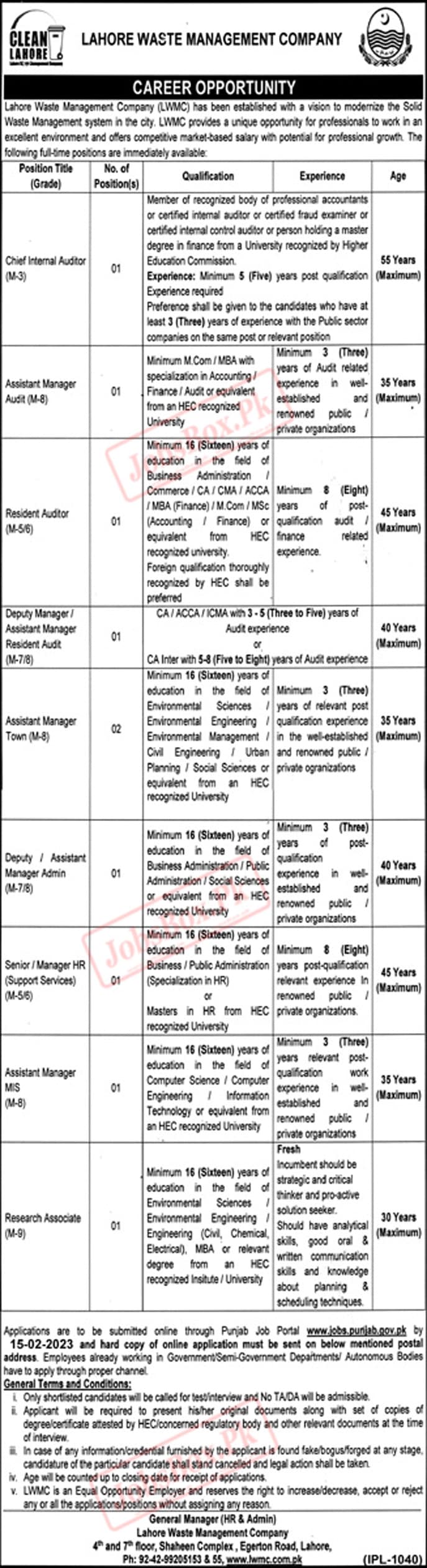 LWMC Jobs January 2023 Announcement Notification