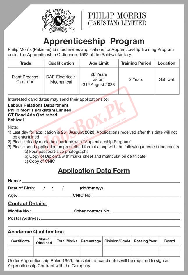 Latest Philip Morris Pakistan Apprenticeship Program 2023 in Sahiwal