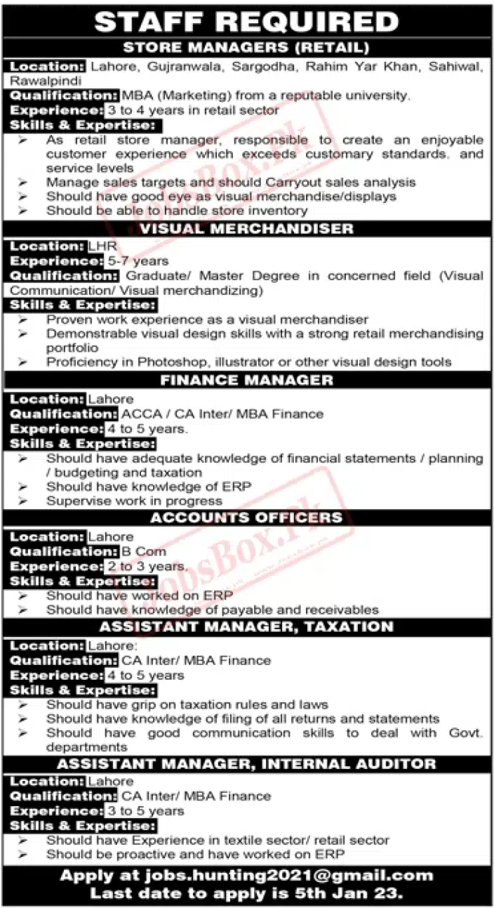 Managers and Accounts Officers Jobs in Lahore & Rawalpindi