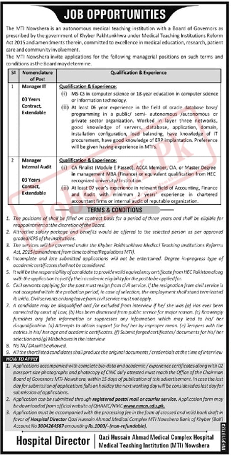 Medial Teaching Institution MTI Nowshera Jobs 2023