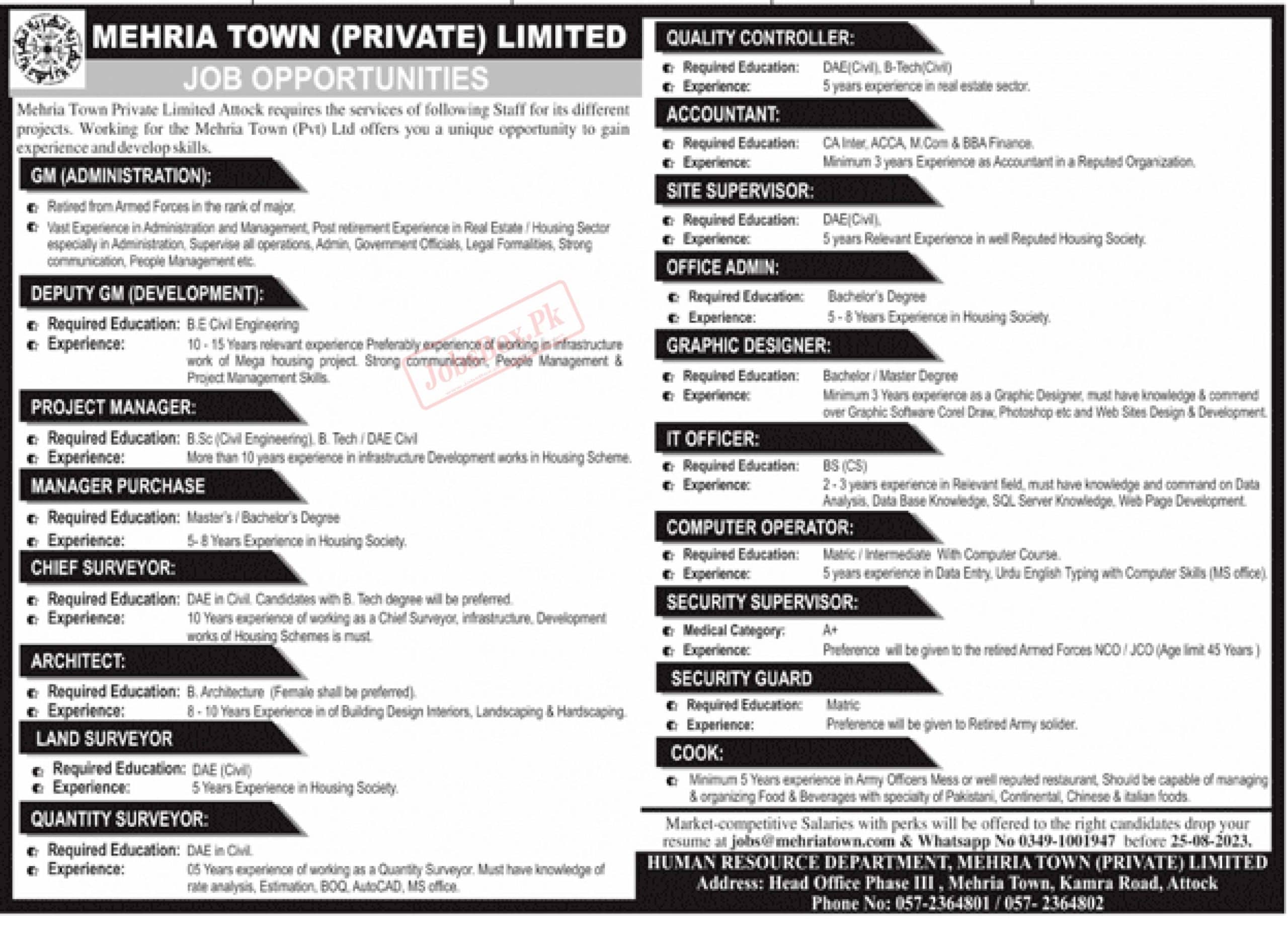 Mehria Town Private Limited Jobs 2023 Latest Notification