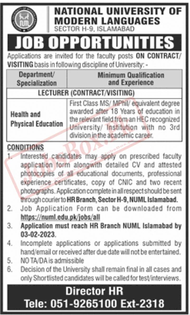 NUML Visiting Faculty Jobs at Islamabad