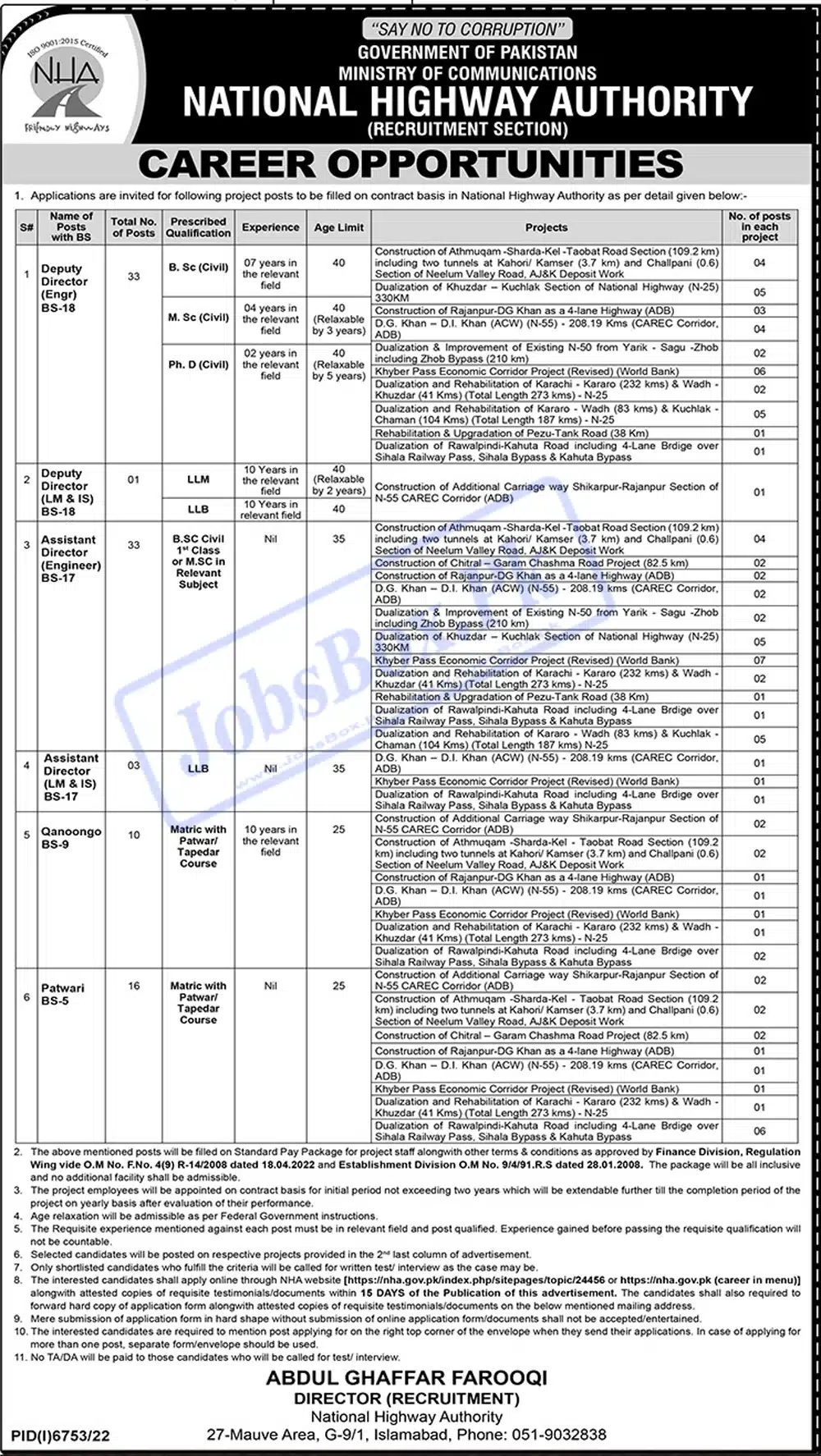 National Highway Authority NHA Jobs 2023 - www.nha.gov.pk Online Apply