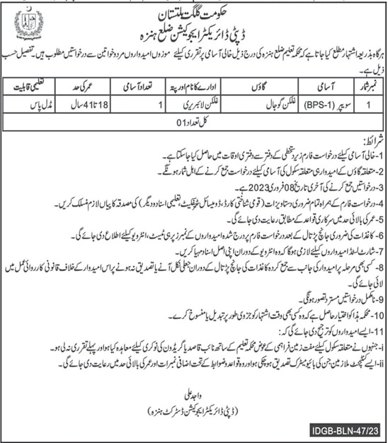 New Jobs in Hunza Education department