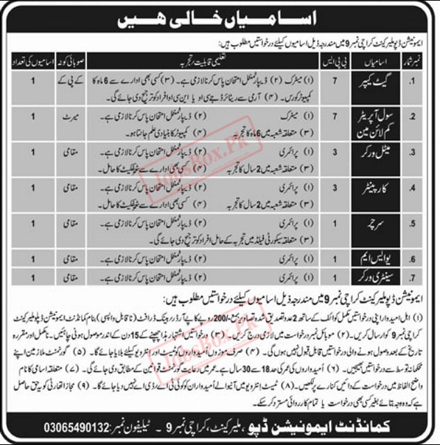 Latest Pakistan Army Jobs in Ammunition Depot Malir Cantt Karachi