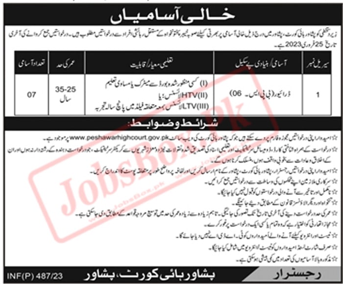 Peshawar High Court Peshawar Jobs 2023